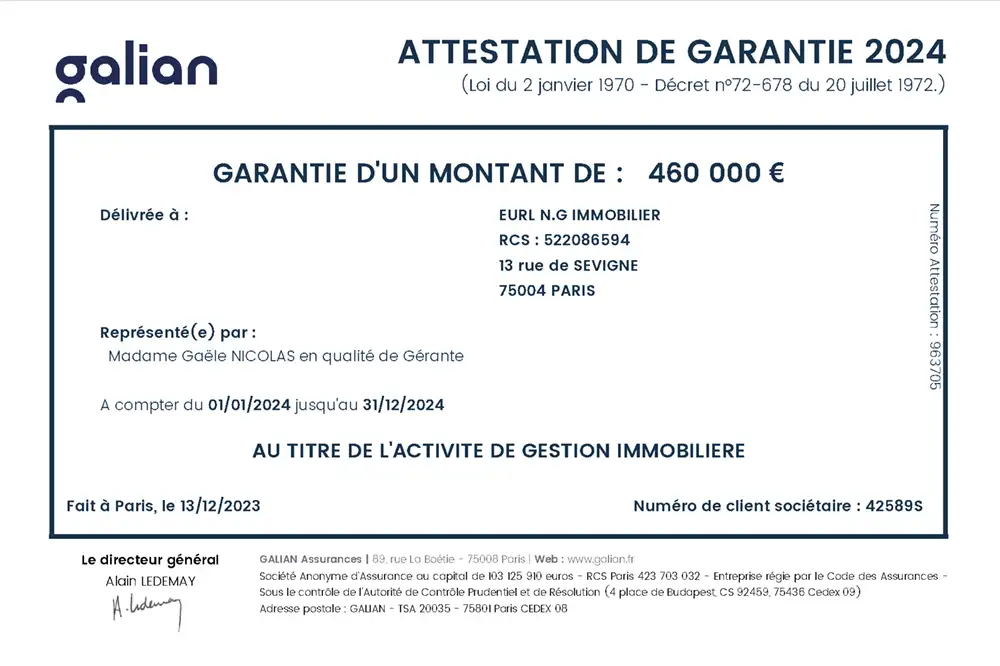 Gestion locative - attestation de garantie